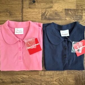 NWT Hanna Andersson Girls Polo Pair of 2 Uniform Polos Size 120 6-7 Blue Pink